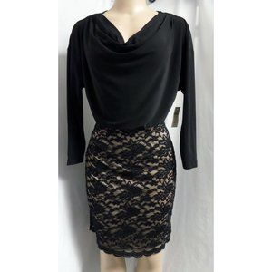 COLDWATER CREEK   BLACK BEIGE LACE SKIRT CASUAL COCKTAIL SHEATH DRESS SIZE:6 NWT